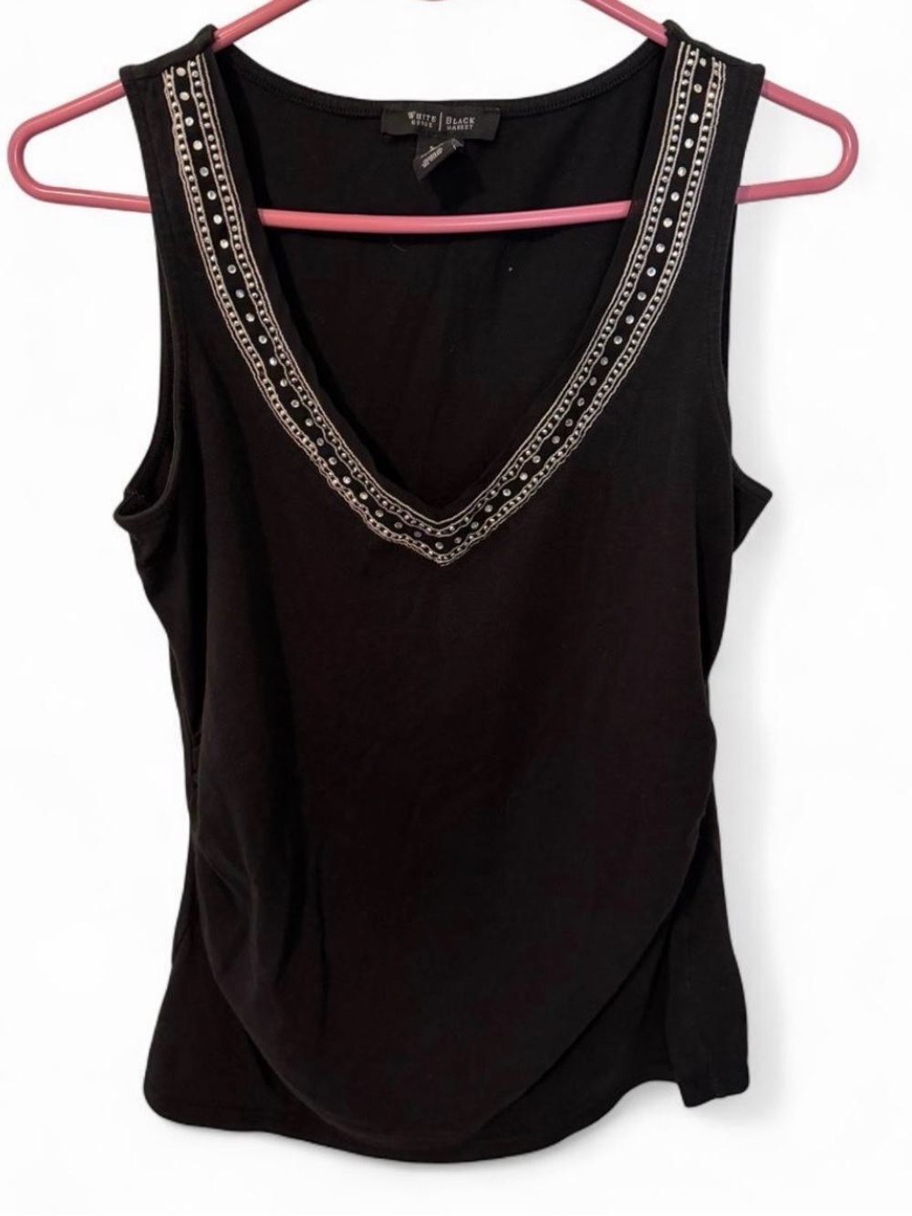 White House Black Market Black V-Neck Tank with Silver Trim